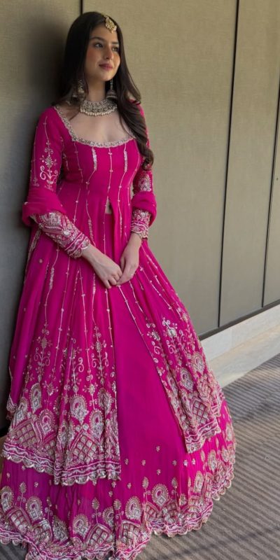 SR 1691 Pink Faux Georgette With Heavy Embroidery Sequence Work Lehenga Choli Perfect for Wedding, Party, Durga Puja, Avail At Beat Price 2449/- Only | Lehenga, Bollywood Lehenga, Creative Lehenga, Designer Lehenga, Embroidered Lehenga, Party Wear Lehenga