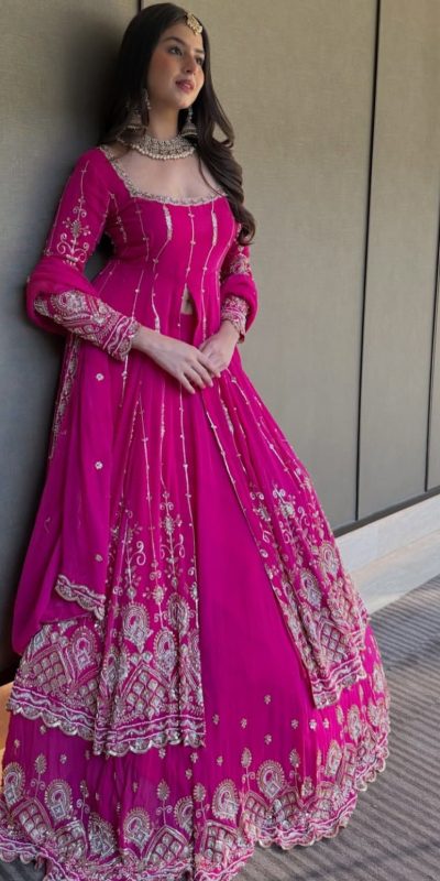 SR 1691 Pink Faux Georgette With Heavy Embroidery Sequence Work Lehenga Choli Perfect for Wedding, Party, Durga Puja, Avail At Beat Price 2449/- Only | Lehenga, Bollywood Lehenga, Creative Lehenga, Designer Lehenga, Embroidered Lehenga, Party Wear Lehenga