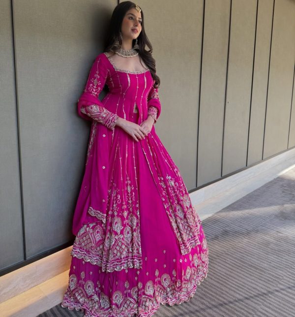 SR 1691 Pink Faux Georgette With Heavy Embroidery Sequence Work Lehenga Choli Perfect for Wedding, Party, Durga Puja, Avail At Beat Price 2449/- Only | Lehenga, Bollywood Lehenga, Creative Lehenga, Designer Lehenga, Embroidered Lehenga, Party Wear Lehenga