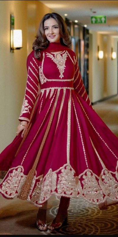 NSR 817 Pink in Faux Georgette With Full Heavy Embroidery & Lace Work Gown . Festive Deal ₹1949. Wedding, Party, Festive, Events Delivery 4-6 Days | Gowns, Bollywood Gowns, Creative Gowns, Designer Gowns, Embroidered Gowns, Party Wear Gowns
