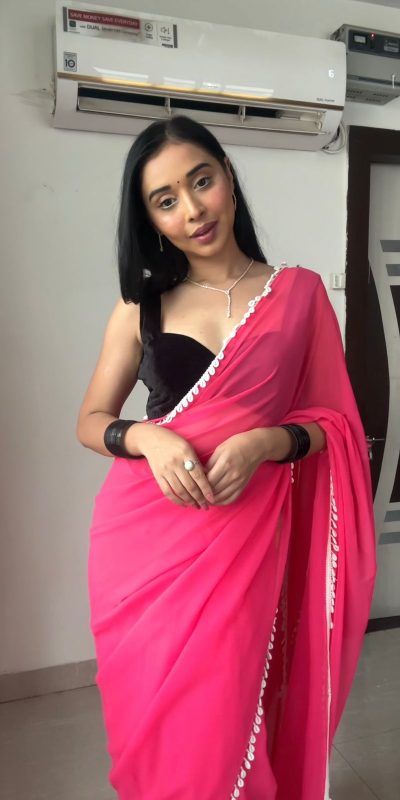 SC 239 Pink Georgette With Lace Work & Lace Border Saree . Wedding, Party, Festive, Events, Exclusive Offer ₹1599. Delivery 4-6 Working Days. Shop now. | Sarees, Bollywood Sarees, Creative Sarees, Designer Sarees, Embroidered Sarees, Ethnic Saree, Modern Digital sarees, Party Wear Sarees