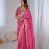 Pink Gold Crush Silk With Embroidery Work Saree