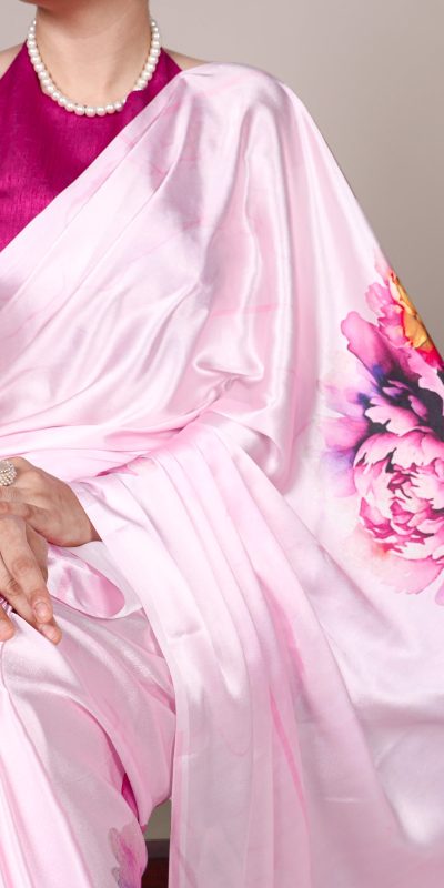 YNF 7004 Pink Color Satin Silk Floral Printed Designer Work Saree . Grab it for ₹1549. Delivery 4-6 Working Days. Shop now. | Sarees, Bollywood Sarees, Creative Sarees, Designer Sarees, Embroidered Sarees, Ethnic Saree, Modern Digital sarees, Party Wear Sarees
