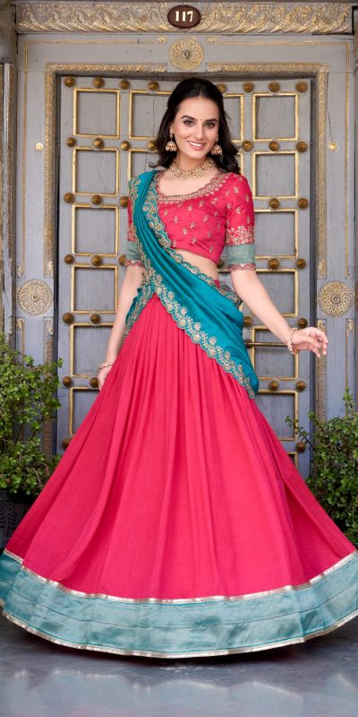 LNB 2049 Pink in Vichitra Silk Embroidery Work & Zari Work Lehenga Choli . Now at just ₹2999. Delivery 4-6 Working Days. Shop now. | Lehenga, Bollywood Lehenga, Creative Lehenga, Designer Lehenga, Embroidered Lehenga, Party Wear Lehenga
