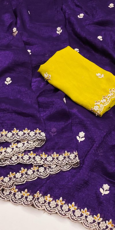 BT 1267 Purple in Crunchy Chiffon Embroidery Work Saree . Wedding, Party, Festive, Events, Exclusive Offer ₹1749. Delivery 4-6 Working Days. Shop now. | Sarees, Bollywood Sarees, Creative Sarees, Designer Sarees, Embroidered Sarees, Ethnic Saree, Modern Digital sarees, Party Wear Sarees