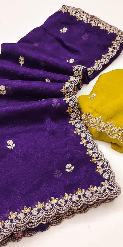 BT 1267 Purple in Crunchy Chiffon Embroidery Work Saree . Wedding, Party, Festive, Events, Exclusive Offer ₹1749. Delivery 4-6 Working Days. Shop now. | Sarees, Bollywood Sarees, Creative Sarees, Designer Sarees, Embroidered Sarees, Ethnic Saree, Modern Digital sarees, Party Wear Sarees