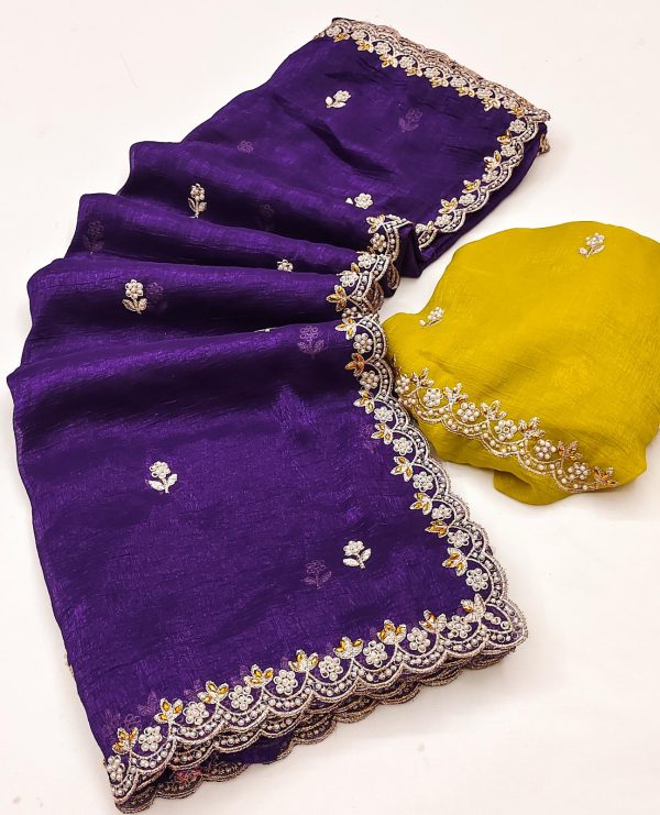 BT 1267 Purple in Crunchy Chiffon Embroidery Work Saree . Wedding, Party, Festive, Events, Exclusive Offer ₹1749. Delivery 4-6 Working Days. Shop now. | Sarees, Bollywood Sarees, Creative Sarees, Designer Sarees, Embroidered Sarees, Ethnic Saree, Modern Digital sarees, Party Wear Sarees