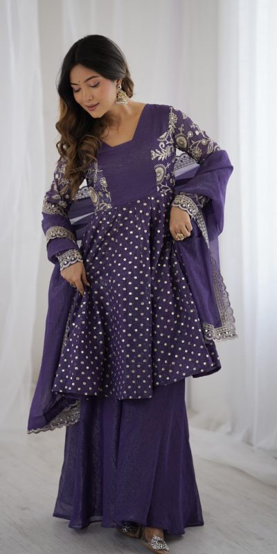 ZSR 3134 Purple Crunchy Silk Salwar Suit Perfect for Wedding, Party, Sangeet, Anniversary, Housewarming Introductory Price ₹2399. Delivery 4-6 | Jump Suits, Salwar suit, Casual Suits, Creative suits, Designer Suits, Palazzo Suits, Party Wear Suits, Patiala Suits, Straight Suits