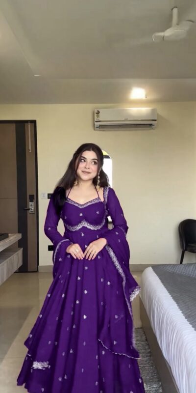 RTC 5924 Purple Georgette Thread With Sequence Gown Perfect for Wedding, Party, Reception, Holi, Eid . Available at ₹1999 only. Delivery 4-6 Working Days. | Gowns, Bollywood Gowns, Creative Gowns, Designer Gowns, Embroidered Gowns, Party Wear Gowns