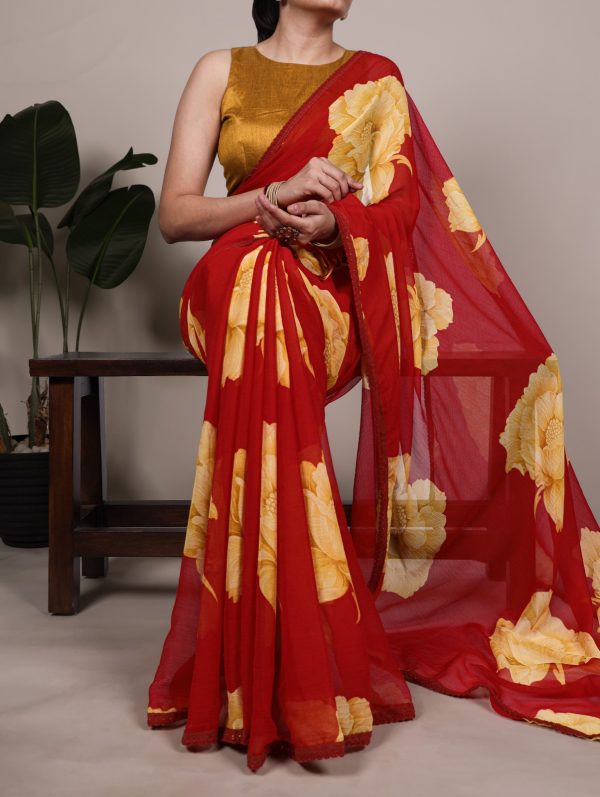 YNF 7033 Red Color Chiffon Lace Work & Lace Border Saree . Wedding, Party, Festive, Events Available at ₹1499 only. Delivery 4-6 Working Days. Shop now. | Sarees, Bollywood Sarees, Creative Sarees, Designer Sarees, Embroidered Sarees, Ethnic Saree, Modern Digital sarees, Party Wear Sarees