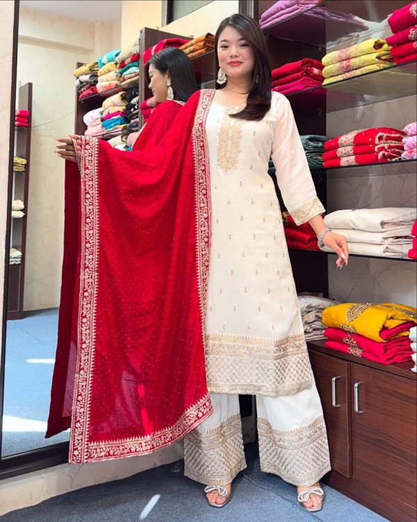 SRK 5140 Red Chinnon Silk with Embroidery Work & Lace Work Salwar Suit . Affordable Price ₹1799. Delivery 4-6 Working Days. Shop now. | Jump Suits, Salwar suit, Casual Suits, Creative suits, Designer Suits, Palazzo Suits, Party Wear Suits, Patiala Suits, Straight Suits