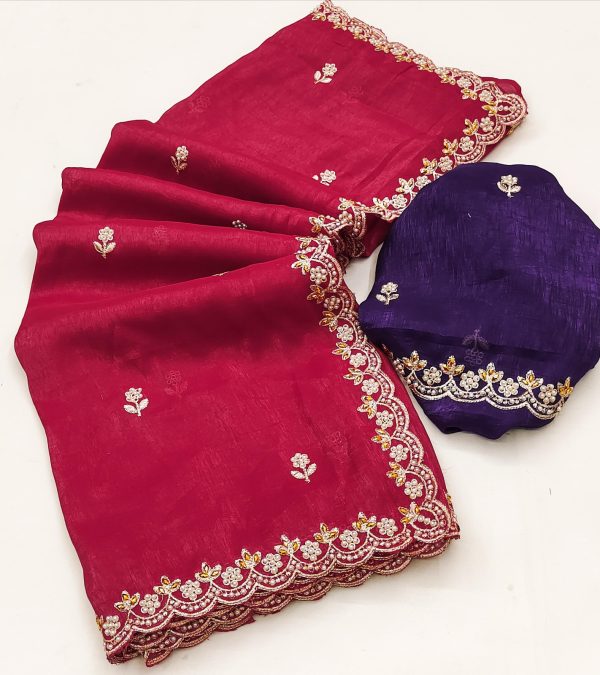BT 1267 Red in Crunchy Chiffon Embroidery Work Saree . Wedding, Party, Festive, Events, Exclusive Offer ₹1749. Delivery 4-6 Working Days. Shop now. | Sarees, Bollywood Sarees, Creative Sarees, Designer Sarees, Embroidered Sarees, Ethnic Saree, Modern Digital sarees, Party Wear Sarees