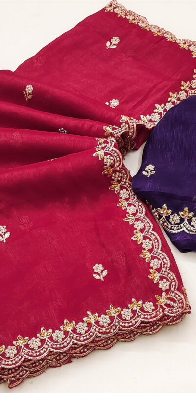 BT 1267 Red in Crunchy Chiffon Embroidery Work Saree . Wedding, Party, Festive, Events, Exclusive Offer ₹1749. Delivery 4-6 Working Days. Shop now. | Sarees, Bollywood Sarees, Creative Sarees, Designer Sarees, Embroidered Sarees, Ethnic Saree, Modern Digital sarees, Party Wear Sarees