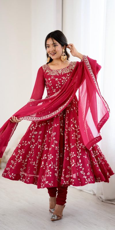 SRK 5299 Red Faux Georgette With Sequence Work Perfect for Wedding, Party, Lohri, Temple Visit, Ganesh Chaturthi Festive, Events, 4-6 Working Days At 2149 | Gowns, Bollywood Gowns, Creative Gowns, Designer Gowns, Embroidered Gowns, Party Wear Gowns