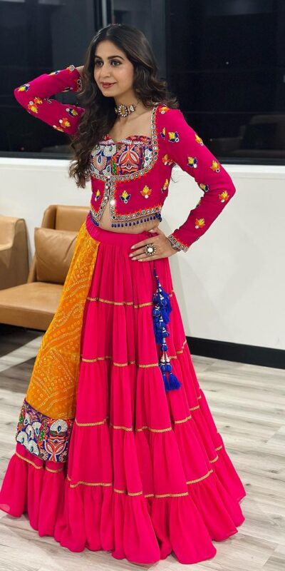 KF 1591 Red in Faux Georgette Digital Print & Mirror Work Lehenga Choli. Available at ₹1649 only. Delivery 4-6 Working Days. Shop now. | Lehenga, Bollywood Lehenga, Creative Lehenga, Designer Lehenga, Embroidered Lehenga, Party Wear Lehenga