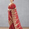 Red Organza Tissue Sequins Work Embroidery Saree