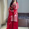 Red Roman Silk Embroidery Work Salwar Suit