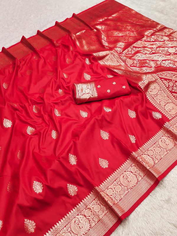 MB 3284 Red Soft Banarasi Cotton Silk Saree Perfect for Wedding, Party, Eid, Traditional Day, Haldi –. Get it for ₹1899. Delivery 4-6 Working Days. | Sarees, Bollywood Sarees, Creative Sarees, Designer Sarees, Embroidered Sarees, Ethnic Saree, Modern Digital sarees, Party Wear Sarees