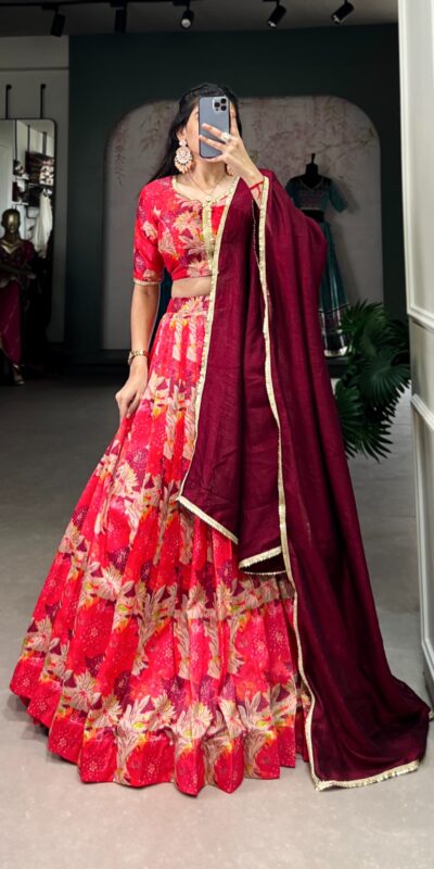 LNB 1032 Red Tussar Silk With Lace Work & Sequins Work Lehenga Choli. Now at just ₹1799. Delivery 4-6 Working Days. Shop now. | Lehenga, Bollywood Lehenga, Creative Lehenga, Designer Lehenga, Embroidered Lehenga, Party Wear Lehenga