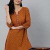 INLI Blush 2.0 Rust Cotton Printed Designer Work Kurti in . Wedding, Party, Festive, Events, Special Price ₹1269. Delivery 4-6 Working Days. Shop now. | Kurti, Bollywood Kurti, Creative Kurtis, Designer Kurti, Party Wear Kurti, Selfie Kurti