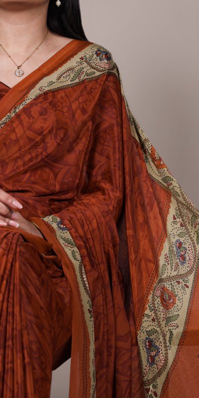 YNF 7056 Rust Crepe Printed with Designer Saree Work. Wedding, Party, Festive, Events, Get it for ₹1499. Delivery 4-6 Working Days. Shop now. | Sarees, Bollywood Sarees, Creative Sarees, Designer Sarees, Embroidered Sarees, Ethnic Saree, Modern Digital sarees, Party Wear Sarees