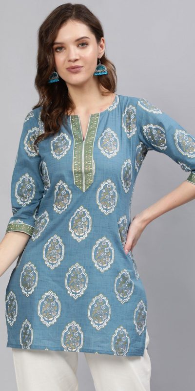 INLI Blush 2.0 Sky Blue Cotton Printed Designer Work Kurti in . Wedding, Party, Festive, Events, Special Price ₹1269. Delivery 4-6 Working Days. Shop now. | Kurti, Bollywood Kurti, Creative Kurtis, Designer Kurti, Party Wear Kurti, Selfie Kurti