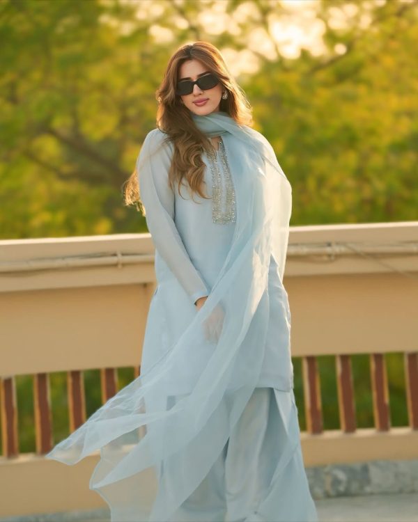 SRK 5252 Sky Blue Faux Georgette Embroidery Work & Bead Work Salwar Suit . Wedding, Party, Festive, Events, Now at just ₹1499 | Jump Suits, Salwar suit, Casual Suits, Creative suits, Designer Suits, Palazzo Suits, Party Wear Suits, Patiala Suits, Straight Suits