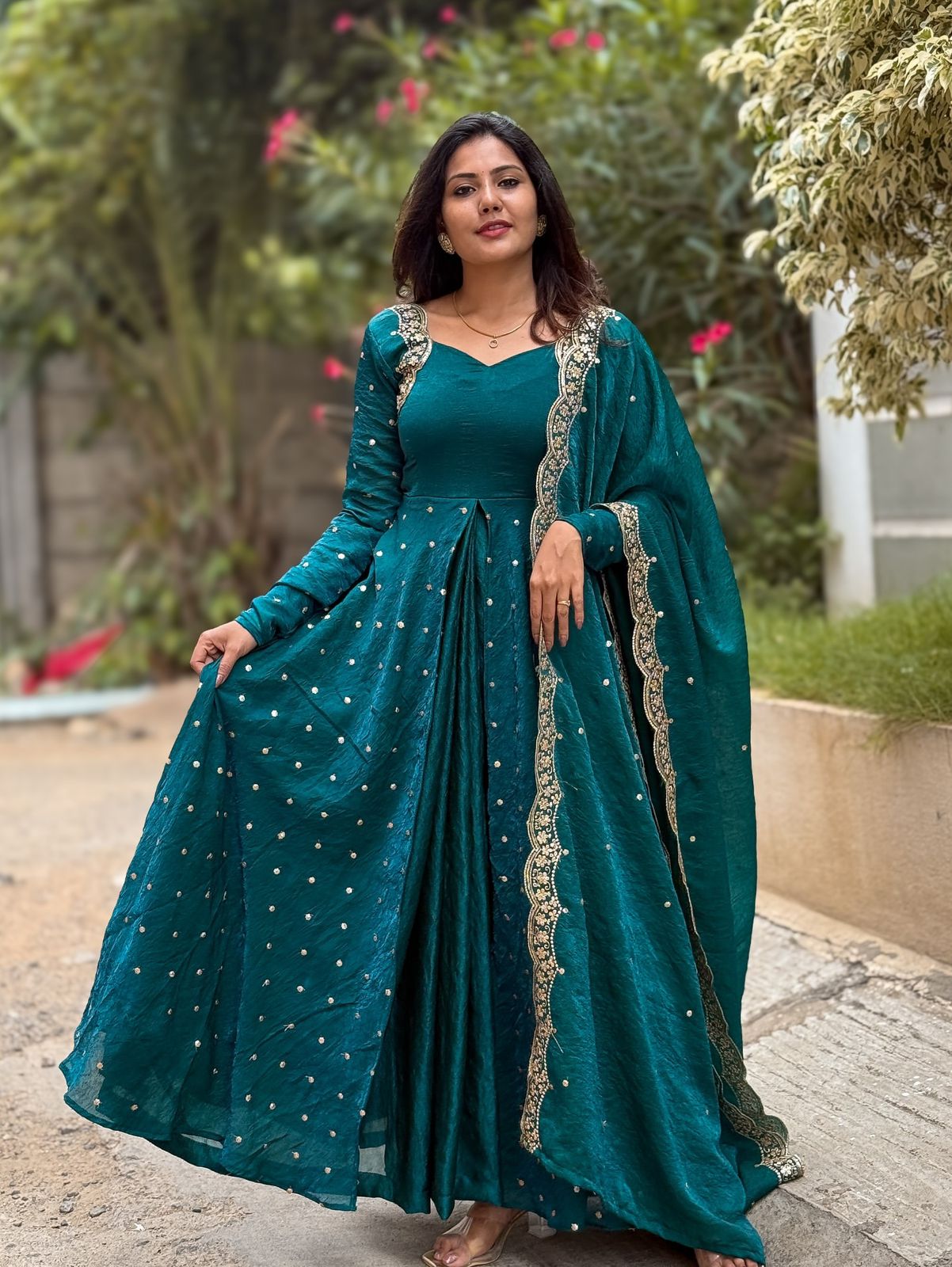 designer silk dress Designer Satin Silk Pleated Maxi Dress main image 0