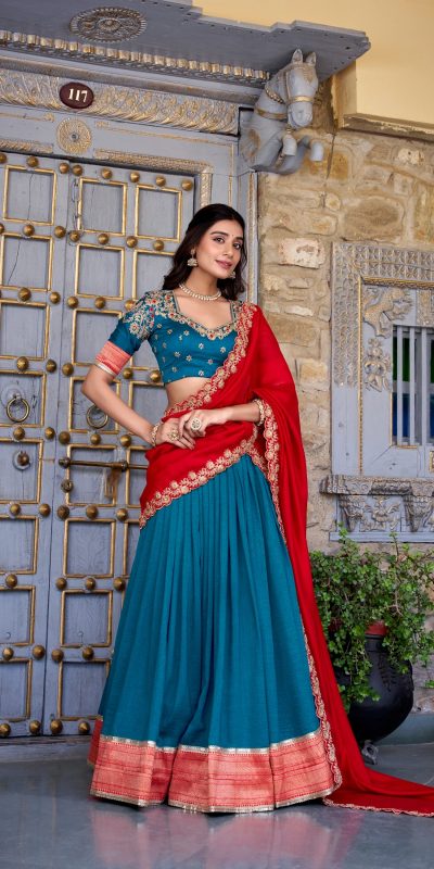 LNB 2049 Teal in Vichitra Silk Embroidery Work & Zari Work Lehenga Choli . Now at just ₹2999. Delivery 4-6 Working Days. Shop now. | Lehenga, Bollywood Lehenga, Creative Lehenga, Designer Lehenga, Embroidered Lehenga, Party Wear Lehenga