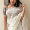 White Crush Organza Sequins Work Saree