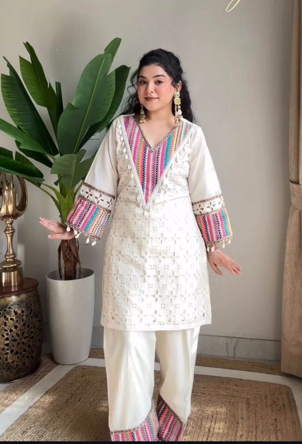 SR 1683 White Khadi Cotton with Thread Embroidery & Embroidery Work Salwar Suit just ₹1999. Delivery 4-6 Working Days. Shop now. | Jump Suits, Tops & Bottoms, Track Suits, Salwar suit, Casual Suits, Creative suits, Designer Suits, Palazzo Suits, Party Wear Suits, Patiala Suits, Straight Suits, Trendy Wear