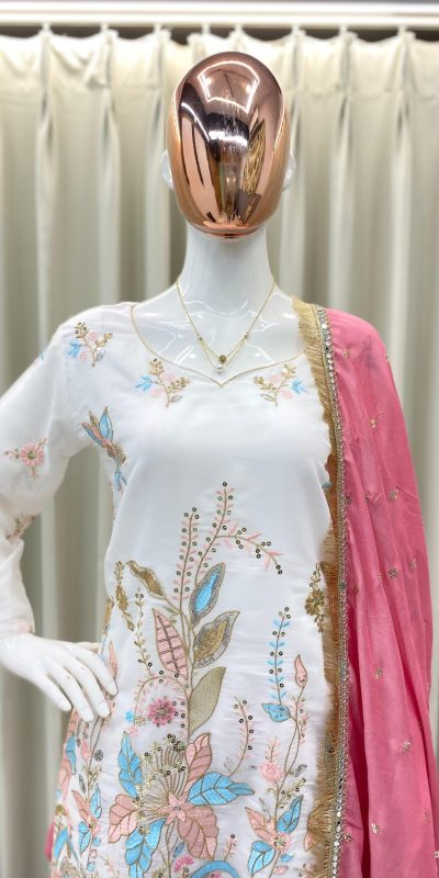 BE 403 White in Vichitra Silk Embroidery Work & Mirror Work Salwar Suit . Introductory Price ₹2099. Delivery 4-6 Working Days. Shop now. | Jump Suits, Salwar suit, Casual Suits, Creative suits, Designer Suits, Palazzo Suits, Party Wear Suits, Patiala Suits, Straight Suits