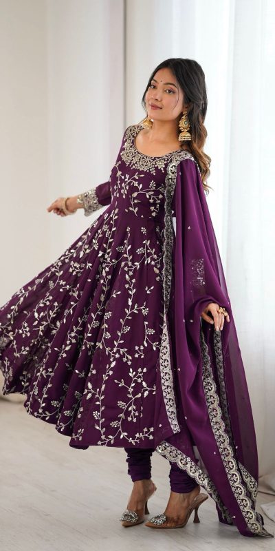 SRK 5299 Wine Georgette With Sequence Work Perfect for Wedding, Party, Lohri, Temple Visit, Ganesh Chaturthi Festive, Events, 4-6 Working Days At 2149 | Gowns, Bollywood Gowns, Creative Gowns, Designer Gowns, Embroidered Gowns, Party Wear Gowns