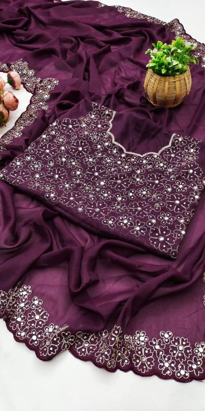 BT 12 Wine Soft Star Georgette Silk with Embroidery Work & Mirror Work Saree . Exclusive Offer ₹1999. Delivery 4-6 Working Days. Shop now. | Sarees, Bollywood Sarees, Creative Sarees, Designer Sarees, Embroidered Sarees, Ethnic Saree, Modern Digital sarees, Party Wear Sarees
