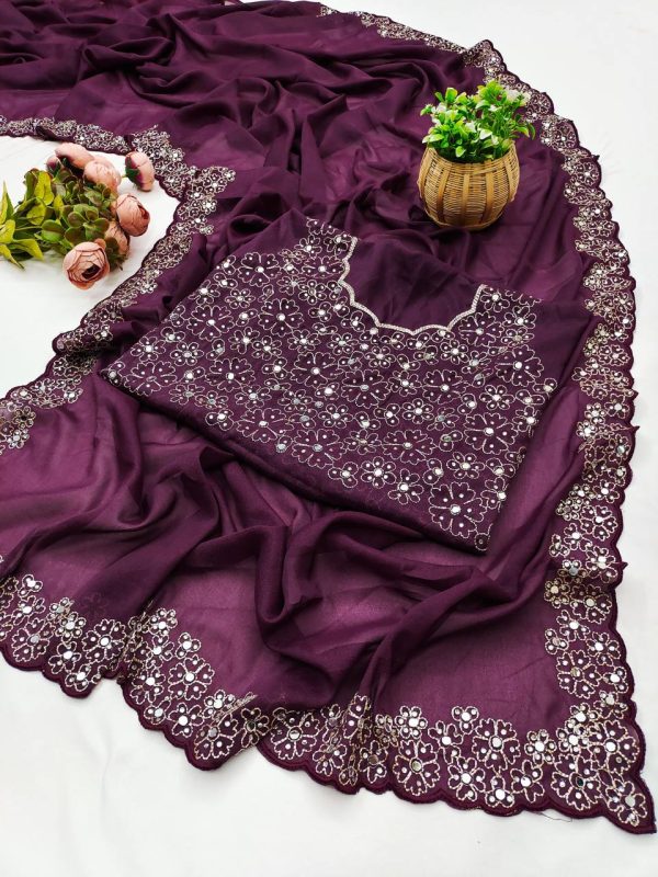 BT 12 Wine Soft Star Georgette Silk with Embroidery Work & Mirror Work Saree . Exclusive Offer ₹1999. Delivery 4-6 Working Days. Shop now. | Sarees, Bollywood Sarees, Creative Sarees, Designer Sarees, Embroidered Sarees, Ethnic Saree, Modern Digital sarees, Party Wear Sarees