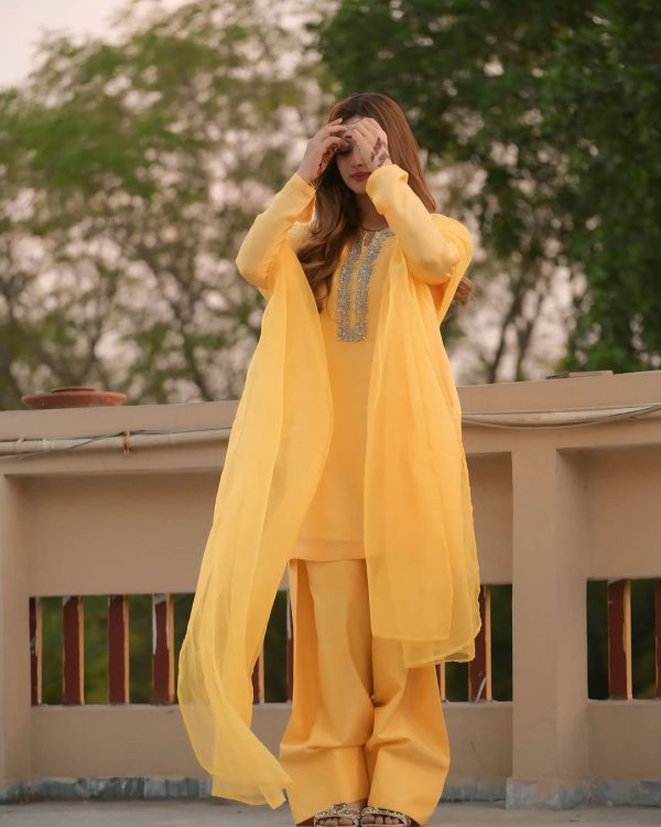 SRK 5252 Yellow Faux Georgette Embroidery Work & Bead Work Salwar Suit . Wedding, Party, Festive, Events, Now at just ₹1499 | Jump Suits, Salwar suit, Casual Suits, Creative suits, Designer Suits, Palazzo Suits, Party Wear Suits, Patiala Suits, Straight Suits