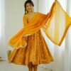 Yellow Faux Georgette With Embroidery Gown