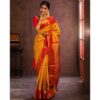 Yellow Lichi Silk With Jacquard Lace Work Saree