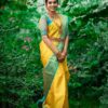 Yellow Lichi Silk With Lace Border Saree