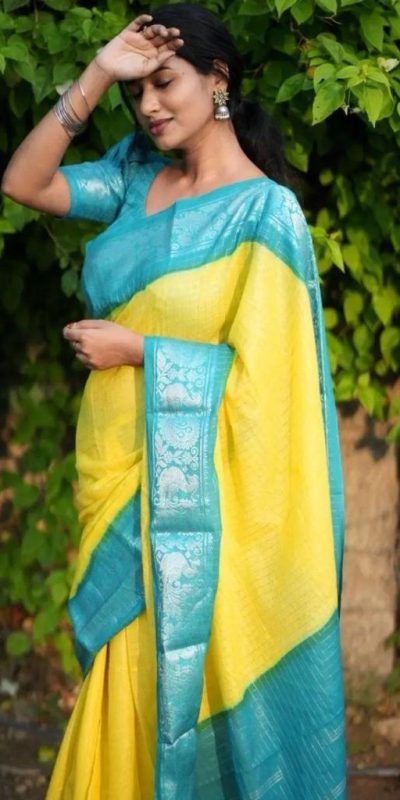 KP 3025 Yellow Soft Lichi Silk Saree Perfect for Wedding, Party, Baby Shower, Onam, Durga Puja . Available at ₹1449 only. Delivery 4-6 Working Days. | Sarees, Bollywood Sarees, Creative Sarees, Designer Sarees, Embroidered Sarees, Ethnic Saree, Modern Digital sarees, Party Wear Sarees