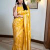 Yellow Soft Lichi Silk With Lace Work Saree