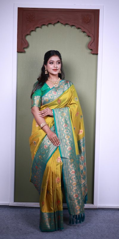 MB 22 Yellow Soft Paithani silk Saree Perfect for Wedding, Party, Sangeet, Haldi, Housewarming – . Best Price ₹2449. Delivery 4-6 Working Days. Shop no | Sarees, Bollywood Sarees, Creative Sarees, Designer Sarees, Embroidered Sarees, Ethnic Saree, Modern Digital sarees, Party Wear Sarees