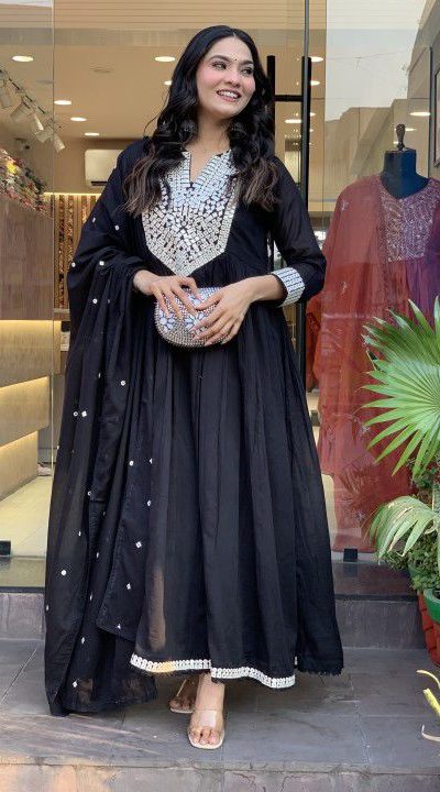 MF 818 Black Color Cotton Silk Salwar Suit with Mirror Work. Introductory Price ₹1699. Delivery 4-6 Working Days. Shop now. | Jump Suits, Salwar suit, Casual Suits, Creative suits, Designer Suits, Palazzo Suits, Party Wear Suits, Patiala Suits, Straight Suits