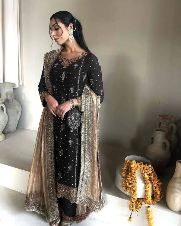 LG 1923 Black Color Faux Georgette With Sequence Handmade Moti Work Salwar Suit Casual, Wedding, Party, Festive, Events Etc.4-6 Working Days@ 2149/-only | Jump Suits, Salwar suit, Casual Suits, Creative suits, Designer Suits, Palazzo Suits, Party Wear Suits, Patiala Suits, Straight Suits
