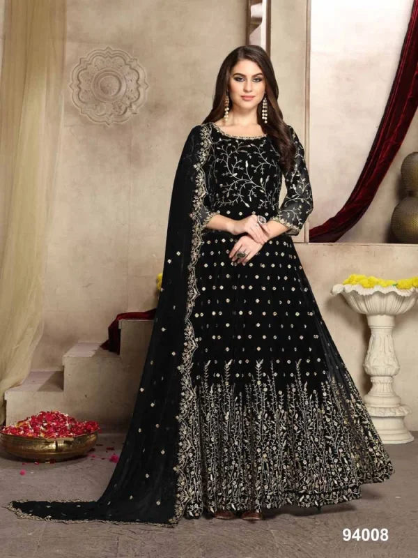  FC 94001 Black Color Georgette Multi Thread Zari Stich Anarkali Suit Wedding, Party, Festive events, etc. Expected Delivery  4-6 Working Days @2399/- | Anarkali Suits, Bollywood Anarkali, Creative-Anarkali, Designer Anarkali, Embroidered Anarkali, Party Wear Anarkali