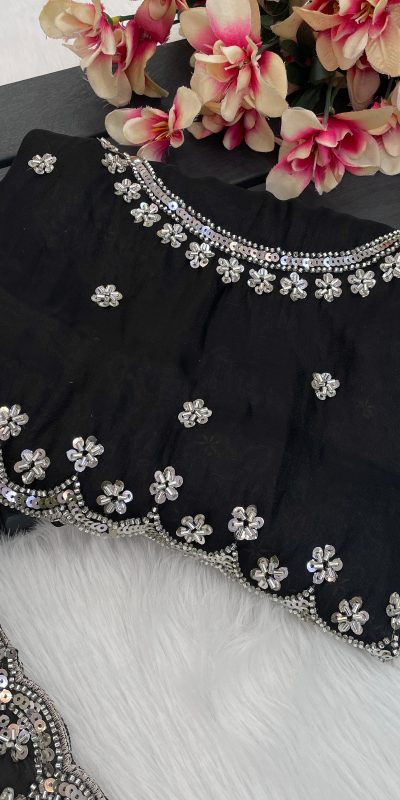 BT 400 Black in Jimmy Chou Silk Embroidery Work & Lace Work Saree . Grab it for ₹2999. Delivery 4-6 Working Days. Shop now. | Sarees, Bollywood Sarees, Creative Sarees, Designer Sarees, Embroidered Sarees, Ethnic Saree, Modern Digital sarees, Party Wear Sarees