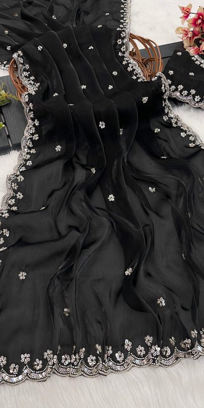 BT 400 Black in Jimmy Chou Silk Embroidery Work & Lace Work Saree . Grab it for ₹2999. Delivery 4-6 Working Days. Shop now. | Sarees, Bollywood Sarees, Creative Sarees, Designer Sarees, Embroidered Sarees, Ethnic Saree, Modern Digital sarees, Party Wear Sarees