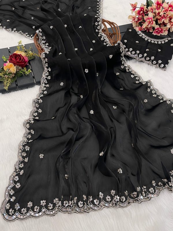 BT 400 Black in Jimmy Chou Silk Embroidery Work & Lace Work Saree . Grab it for ₹2999. Delivery 4-6 Working Days. Shop now. | Sarees, Bollywood Sarees, Creative Sarees, Designer Sarees, Embroidered Sarees, Ethnic Saree, Modern Digital sarees, Party Wear Sarees