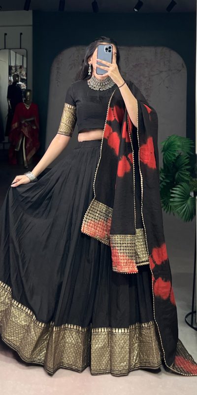 LNB 1907 Black in Pure Chanderi Zari Work & Lace Work Lehenga Choli . Best Price ₹2399. Delivery 4-6 Working Days. Shop now. | Lehenga, Bollywood Lehenga, Creative Lehenga, Designer Lehenga, Embroidered Lehenga, Party Wear Lehenga