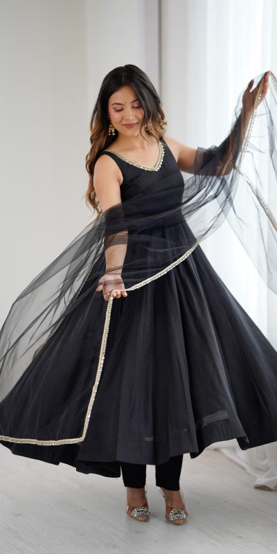 KB 285 Black in Roman Silk Chanderi Mirror Work & Lace Work Gown . Best Price ₹1929. Delivery 4-6 Working Days. Shop now. | Jump Suits, Salwar suit, Casual Suits, Creative suits, Designer Suits, Palazzo Suits, Party Wear Suits, Patiala Suits, Straight Suits